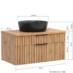 Waschkommode mit Aufsatzbecken in Schwarz - Crystoga