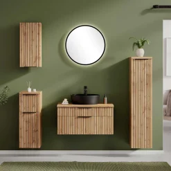 Waschkommode mit Aufsatzbecken in Schwarz - Crystoga