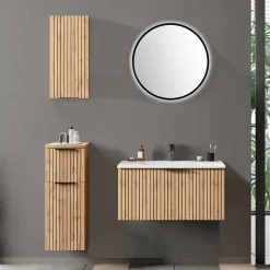 Waschkonsole & Badschränke & LED Spiegel - Crystoga (vierteilig)