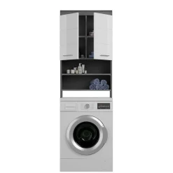 Waschmaschinenüberbau in Weiß Hochglanz & Grau - Nancys
