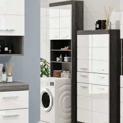 Waschmaschinenüberbau in Weiß Hochglanz & Grau - Nancys