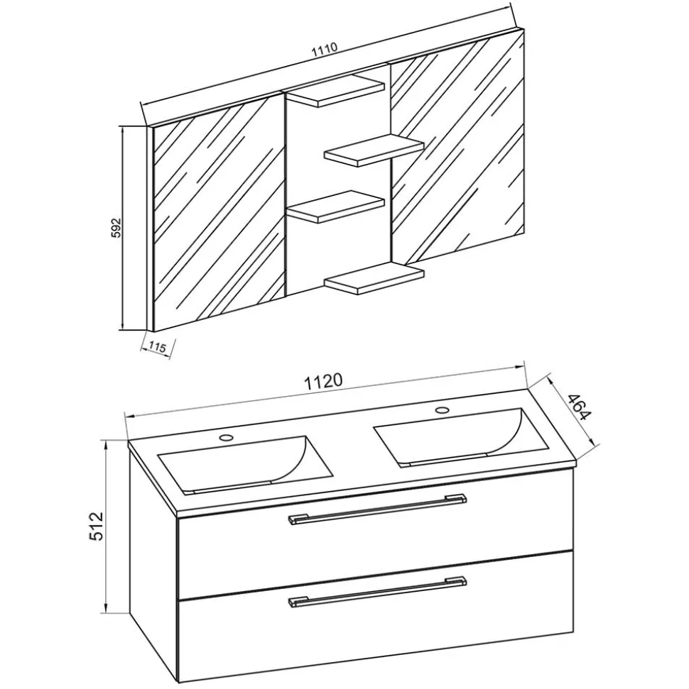 Waschplatz Kombination in Wildeiche Honig - Ursela (zweiteilig)