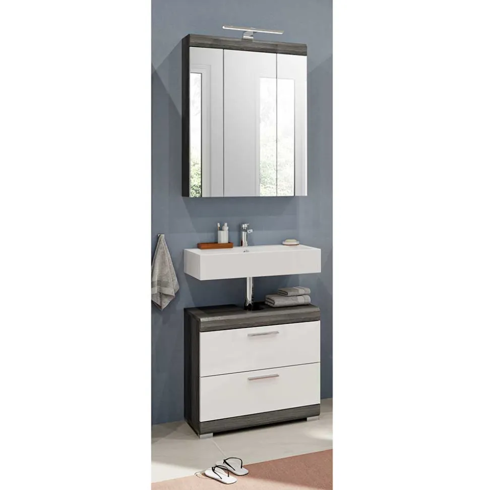 Waschplatz Möbel in Weiß HG & Grau - Nancys (zweiteilig)