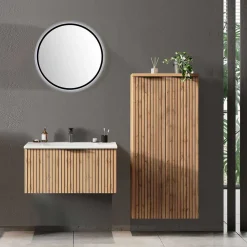 Waschtisch & LED Spiegel & Midischrank - Crystoga I (dreiteilig)