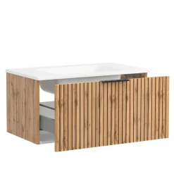 Waschtisch & LED Spiegel & Midischrank - Crystoga I (dreiteilig)