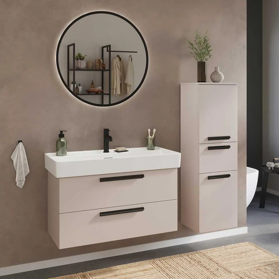 Waschtisch für eine Armatur in Hellgrau - Adendras