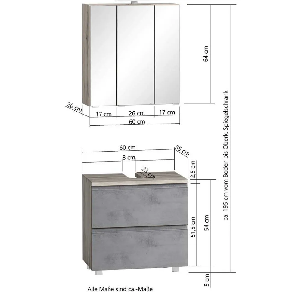 Waschtisch Kombi plus Hochschrank - Mia (dreiteilig)