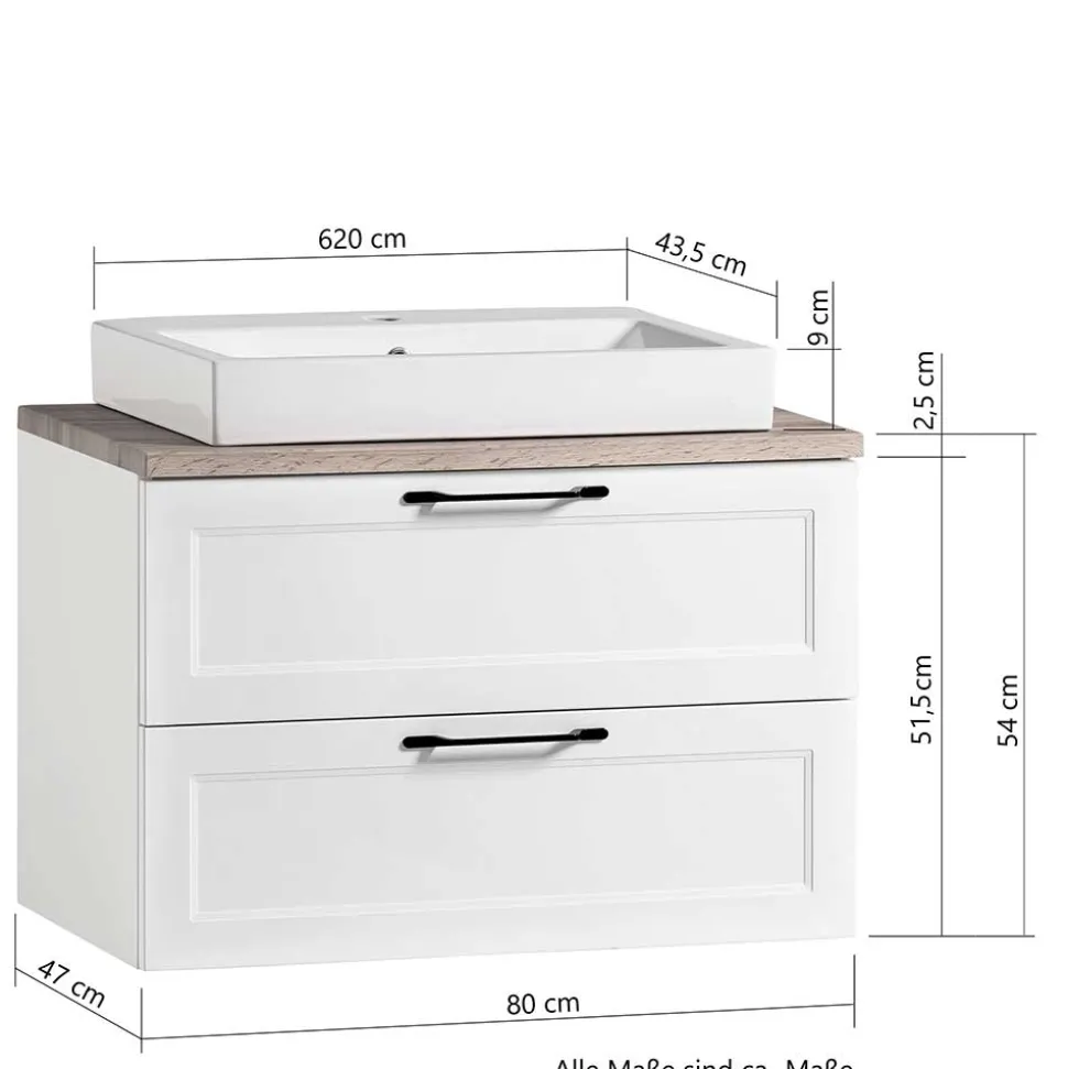 Waschtisch mit Becken in Weiß - Gyatso