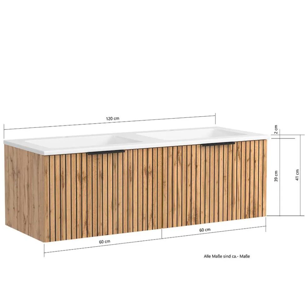 Waschtischschrank mit Doppel-Einlassbecken - Crystoga