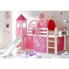 Weiß lackiertes Hochbett mit Rutsche mit Stoff Pink - Simon