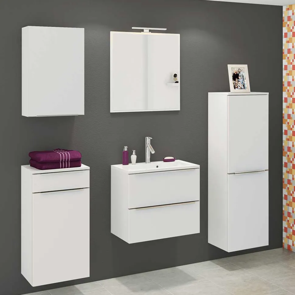 Weiße Bad Ausstattung mit LED - Livendas (fünfteilig)