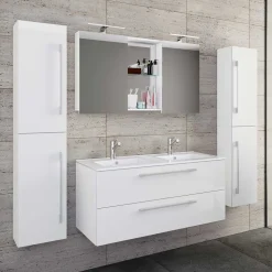 Weiße Badeinrichtung mit Doppel-Waschtisch - Matsu (vierteilig)