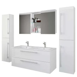 Weiße Badeinrichtung mit Doppel-Waschtisch - Matsu (vierteilig)