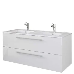 Weiße Badeinrichtung mit Doppel-Waschtisch - Matsu (vierteilig)