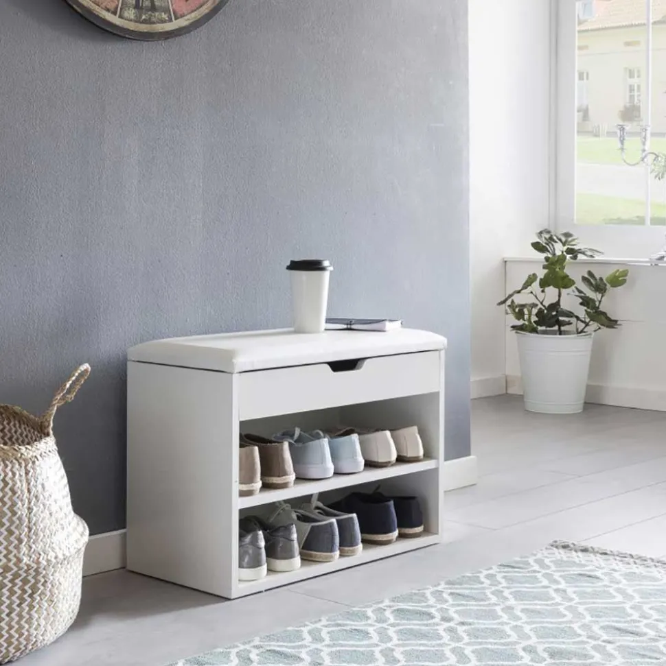 Weiße Flur Bank mit Schuhregal Guaran & Stauraum