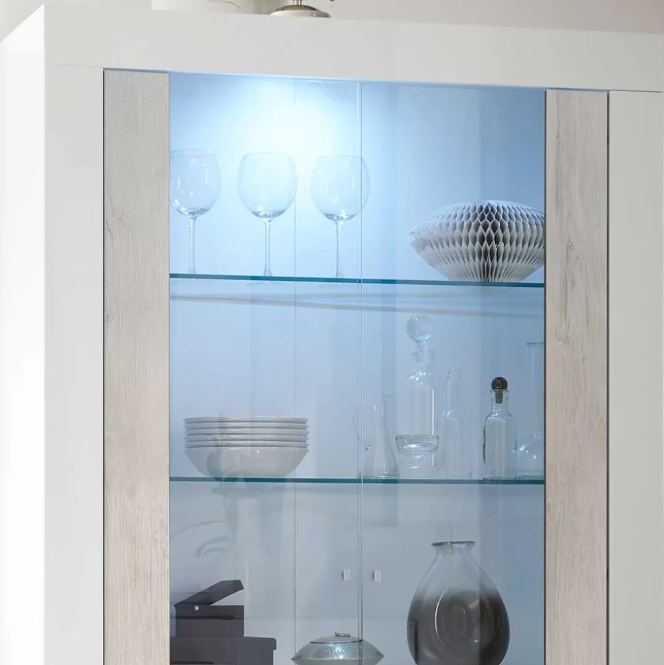 Weiße Hochglanz Vitrine mit Dekor - Merenda