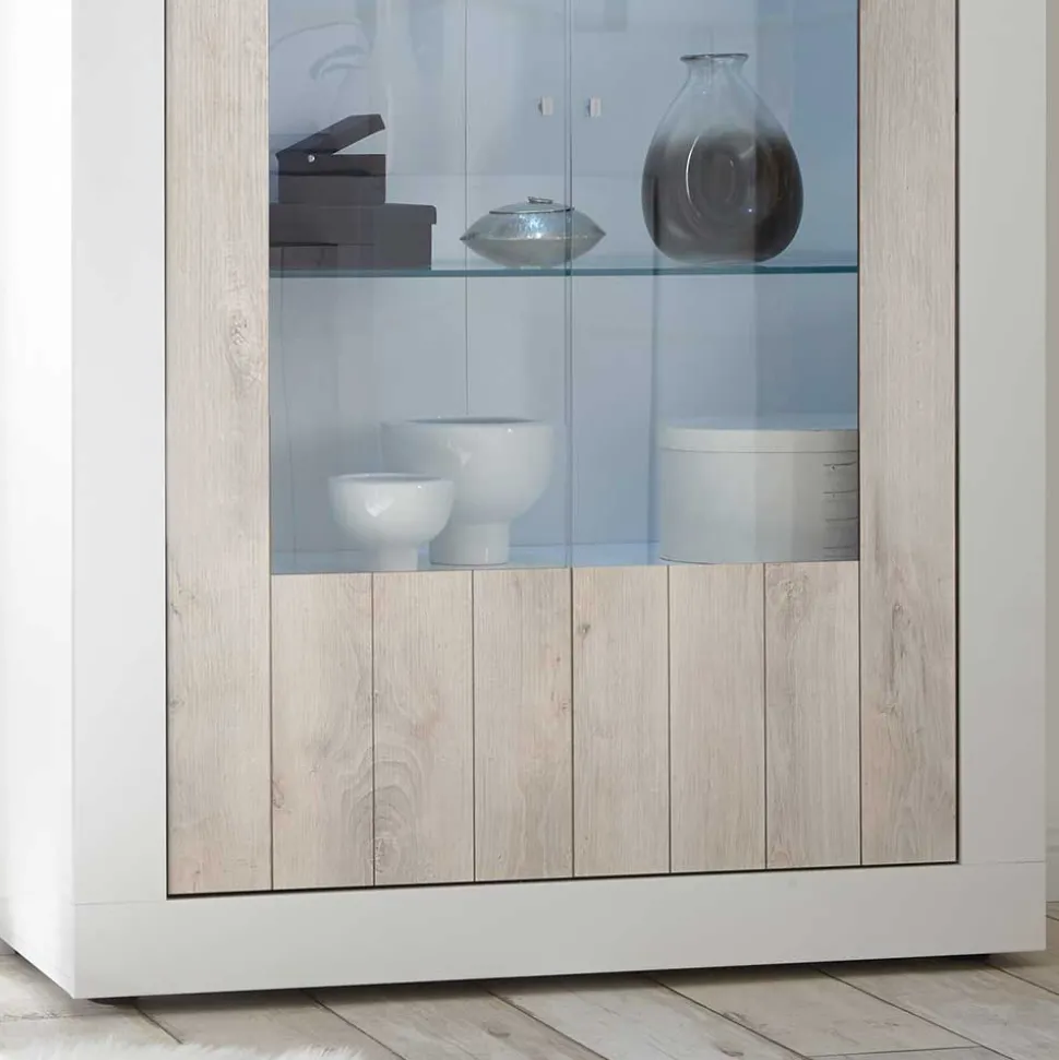 Weiße Hochglanz Vitrine mit Dekor - Merenda