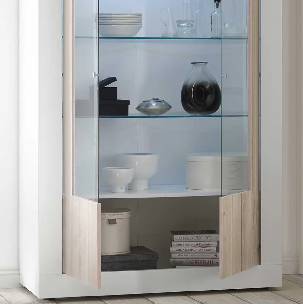 Weiße Hochglanz Vitrine mit Dekor - Merenda