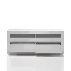 Weiße Hochglanzmöbel für das Wohnzimmer Mextra optional mit LED (vierteilig)