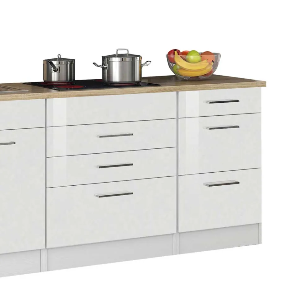 Weiße Küchenzeile ohne Elektrogeräte - Cuneo (neunteilig)