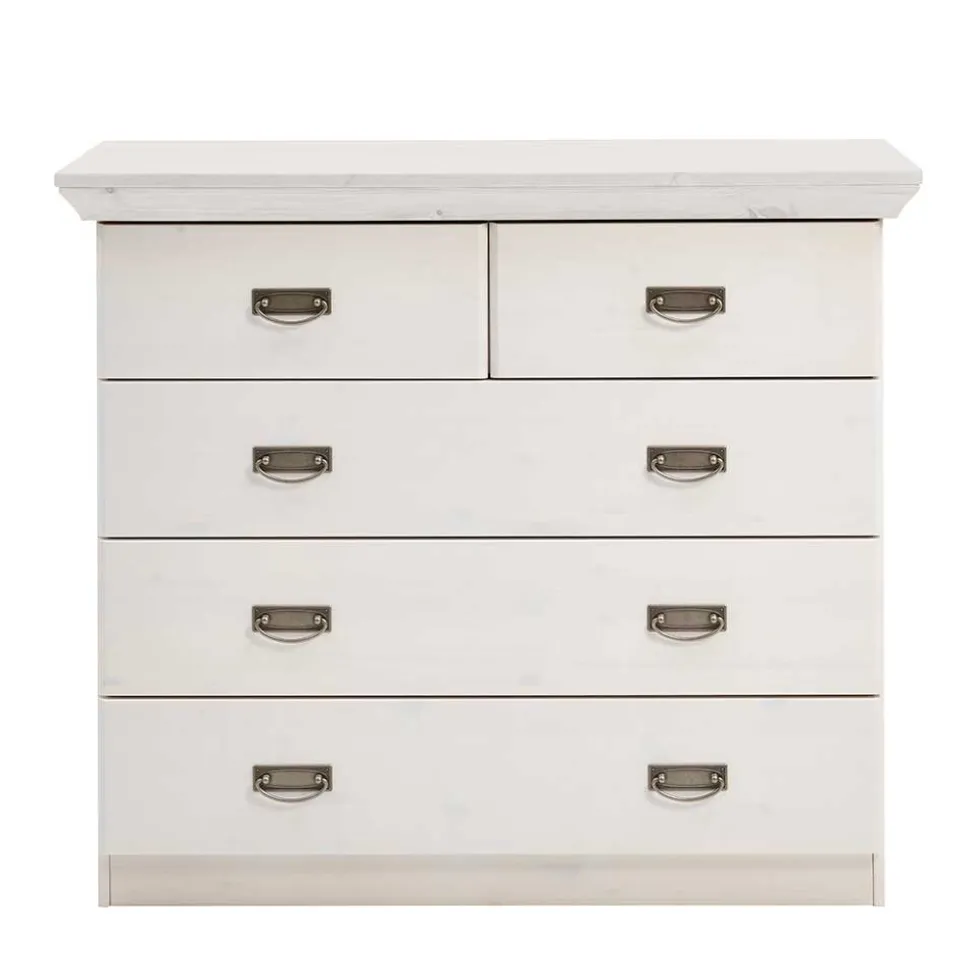 Weiße Kiefernholz Kommode mit Metallgriffen - Satumare