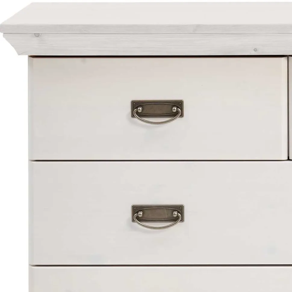 Weiße Kiefernholz Kommode mit Metallgriffen - Satumare