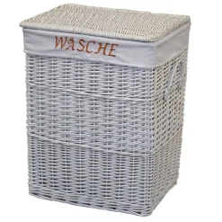 Weiße Landhaus Wäschetruhe aus Weide Geflecht - Alberello