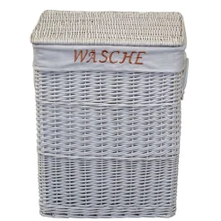 Weiße Landhaus Wäschetruhe aus Weide Geflecht - Alberello