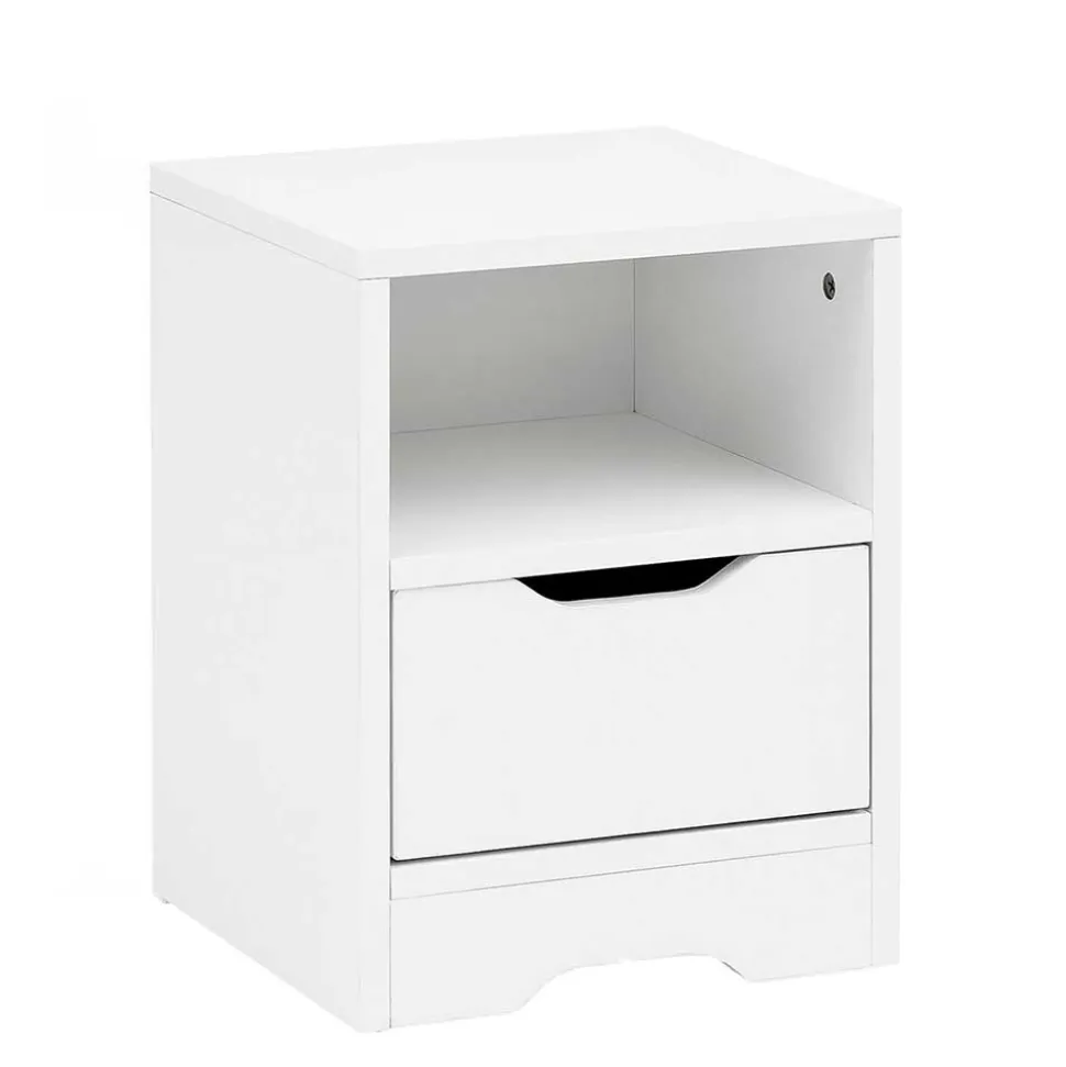 Weiße Nachtkonsole mit Schublade und Fach - Hank