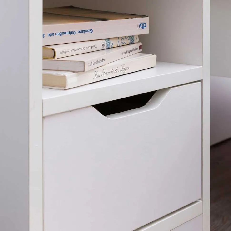 Weiße Nachtkonsole mit Schublade und Fach - Hank