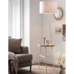Weiße Stoff Stehlampe mit Ablagetisch - Passenna