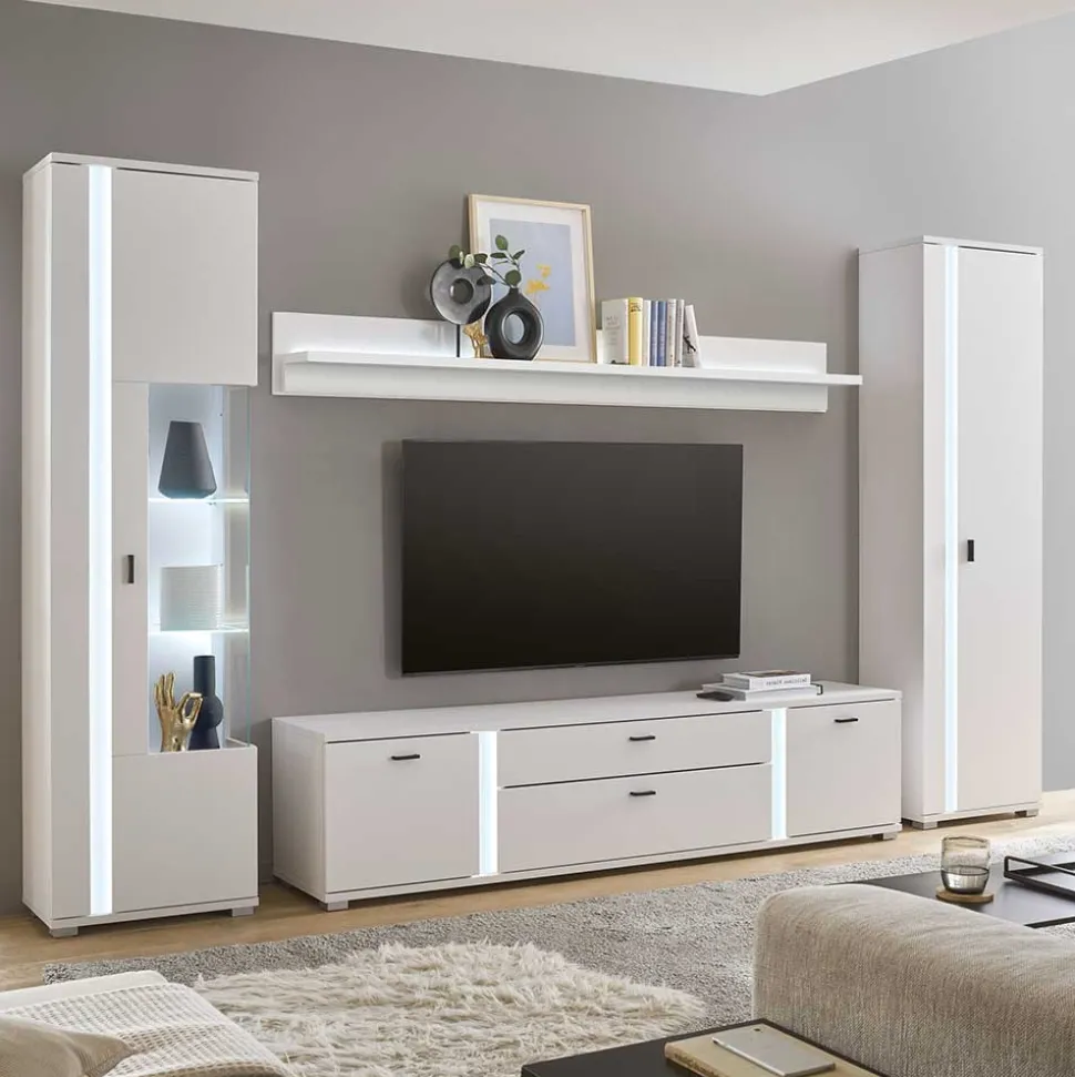 Weiße TV Anbauwand Möbelset - Tirol (vierteilig)