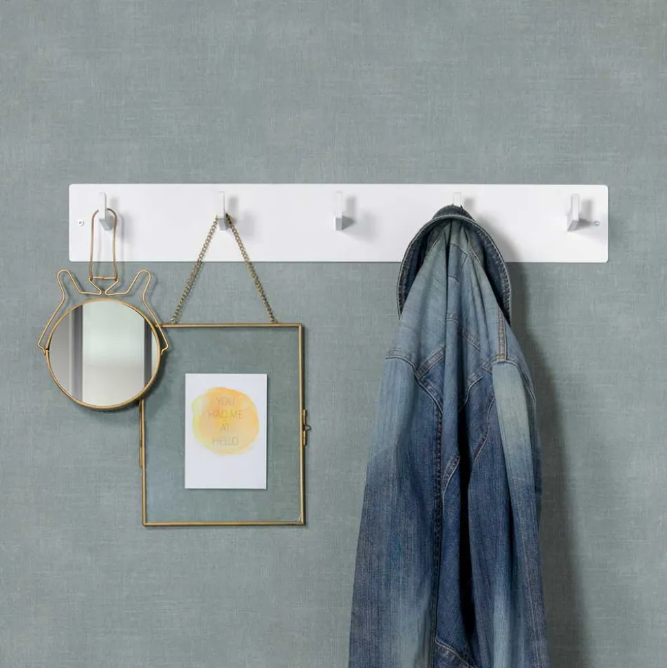 Weiße Wandgarderobe mit 5 Kleiderhaken - Urbanos