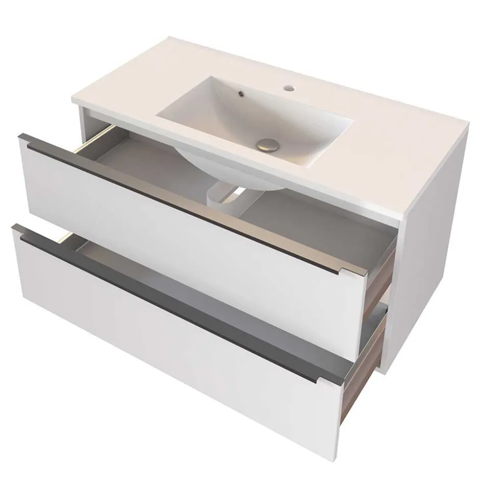 Weiße Waschkonsole & Spiegelschrank - Livendas (zweiteilig)