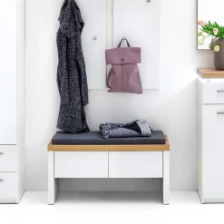 Weiße Wohnraum Bank mit Schubladen - Nusenia