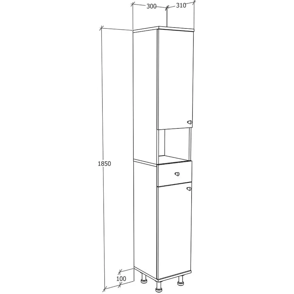 Weißer Badezimmer Hochschrank 30x185x31 cm - Huanga