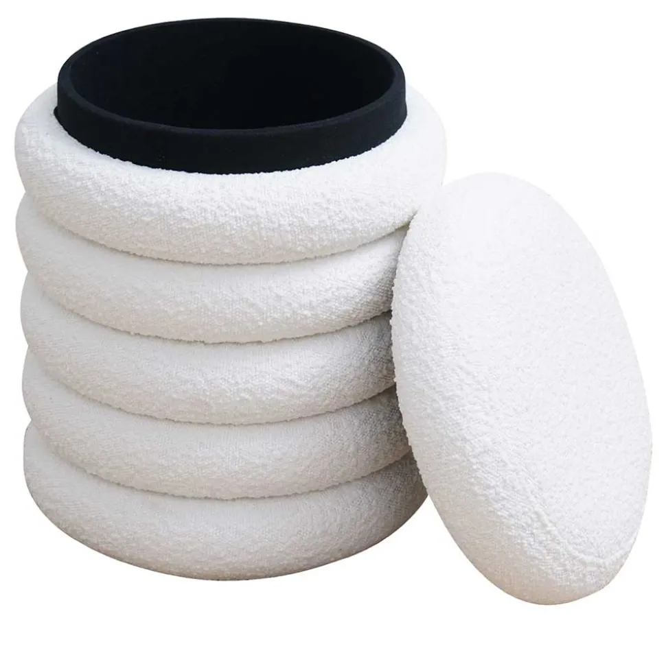 Weißer Boucle Hocker mit Stauraum - Francara