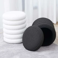 Weißer Boucle Hocker mit Stauraum - Francara