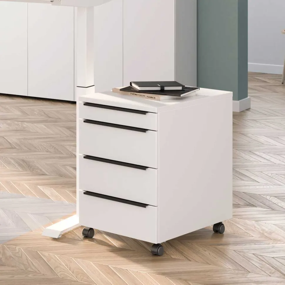 Weißer Büro Rollcontainer mit Metallgriffen - Sparkle