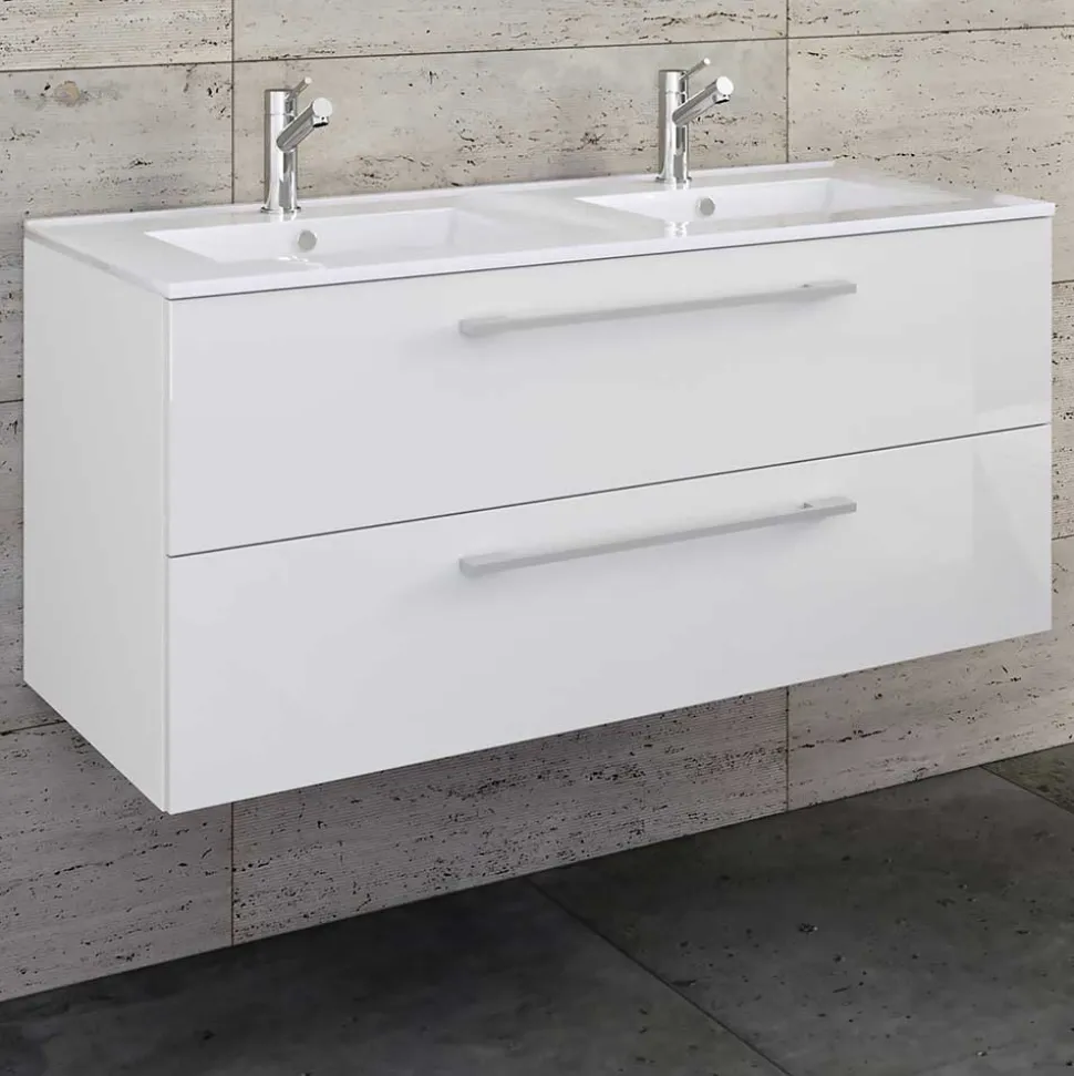 Weißer Doppel-Waschtisch für die Wandmontage - Matsu