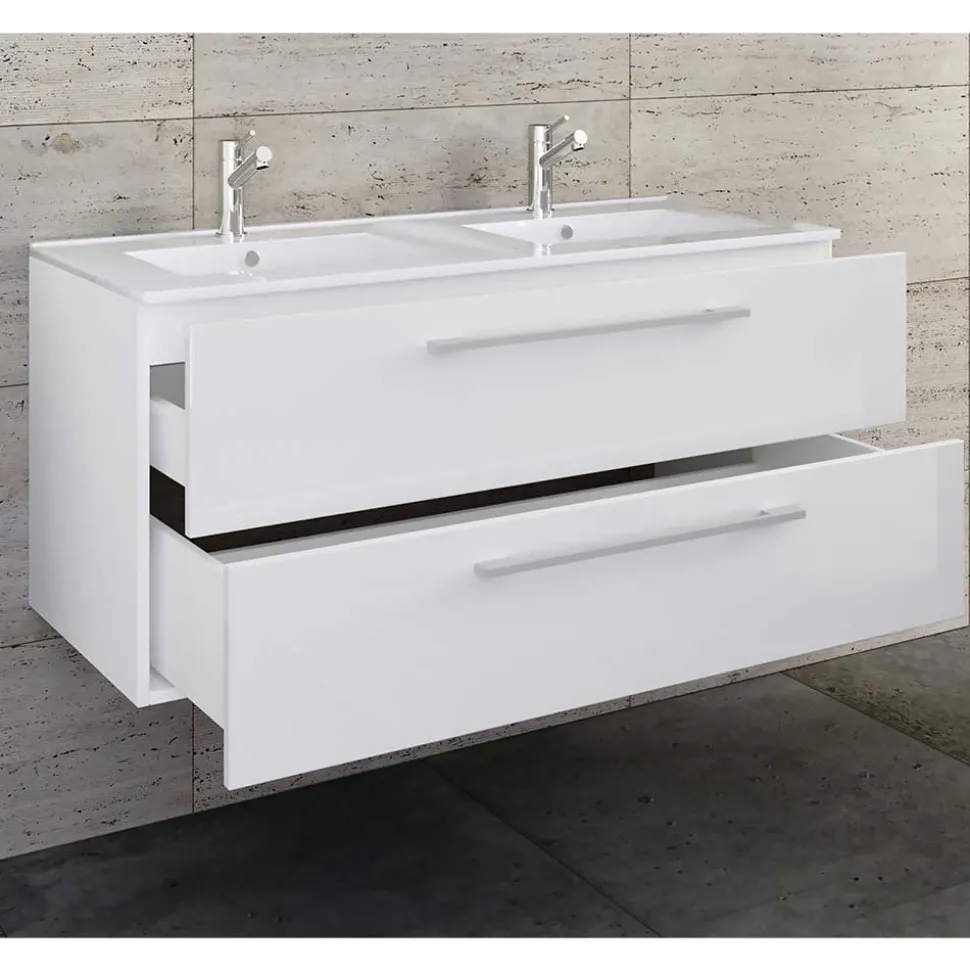 Weißer Doppel-Waschtisch für die Wandmontage - Matsu