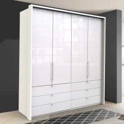 Weißer Falttüren Kleiderschrank glasbeschichtet - Dolienca