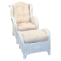 Weißer Geflechtsessel & Fußhocker - Ipolas (zweiteilig)