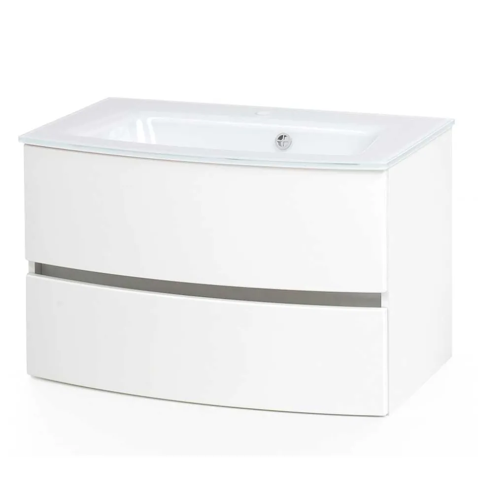 Weißer Hänge-Waschtisch mit zwei Schubladen - Mesciria