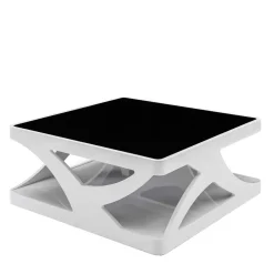 Weißer Hochglanz Couchtisch mit Schwarzglas - Yunike