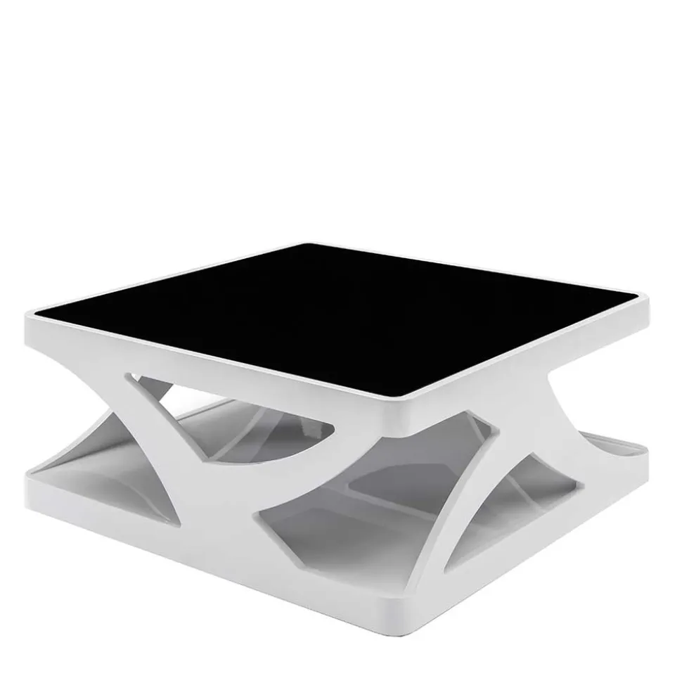 Weißer Hochglanz Couchtisch mit Schwarzglas - Yunike