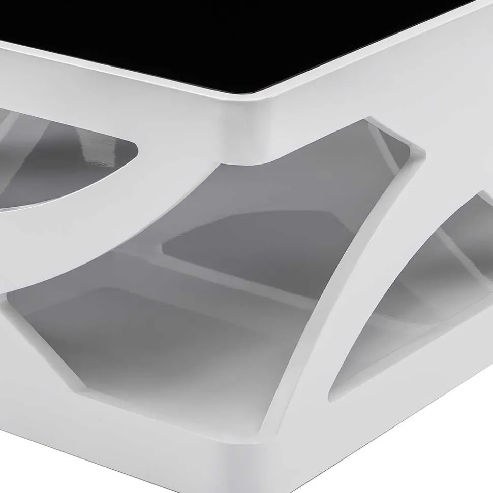 Weißer Hochglanz Couchtisch mit Schwarzglas - Yunike