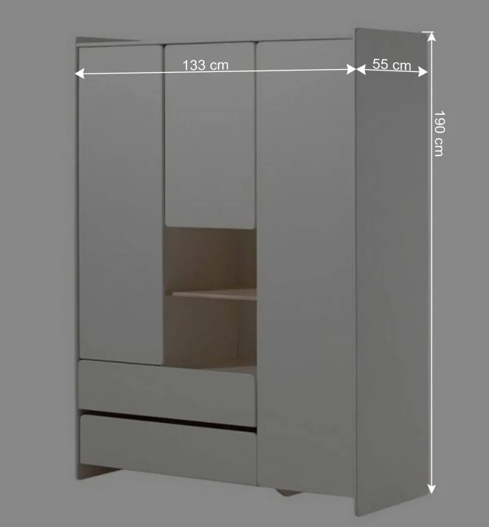 Weißer Kinder Kleiderschrank 3-türig & 2 Fächer - Mauricia I