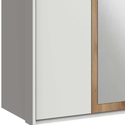 Weißer Kleiderschrank mit Plankeneiche 225 cm breit - Leela