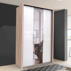 Weißer Kleiderschrank mit Spiegel mittig - Bosays